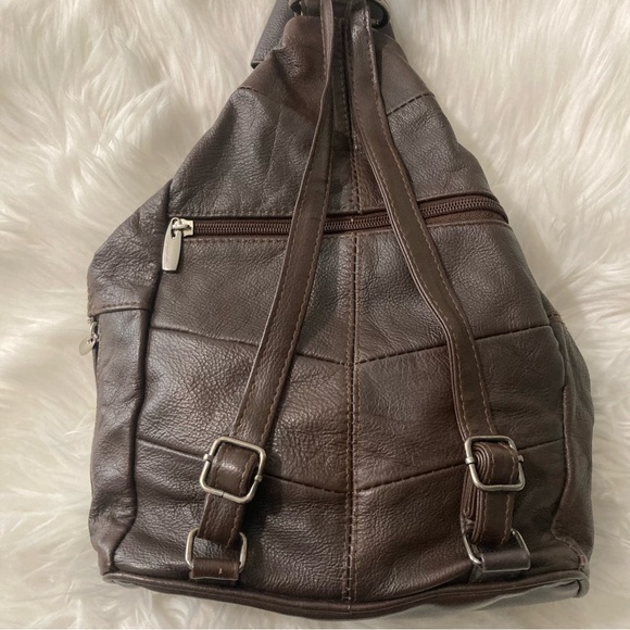 100% Leather Sling BOHO Travel/Every Day Backpack Brown - Picture 6 of 14